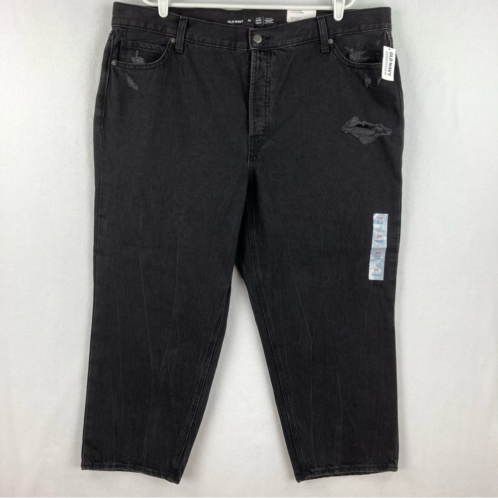 Old Navy Women’s Black Denim Jeans Size 20 Cropped Slouchy Straight Cotton NWT